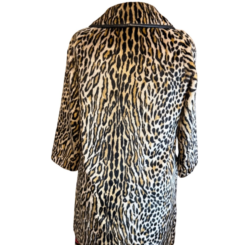 Vintage Safari Sportowne Leopard Faux‎ Fur Coat Double Breasted Animal Print L - Picture 9 of 16